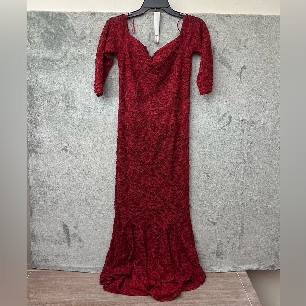 Lace Mermaid Maxi Dress in Red- 8